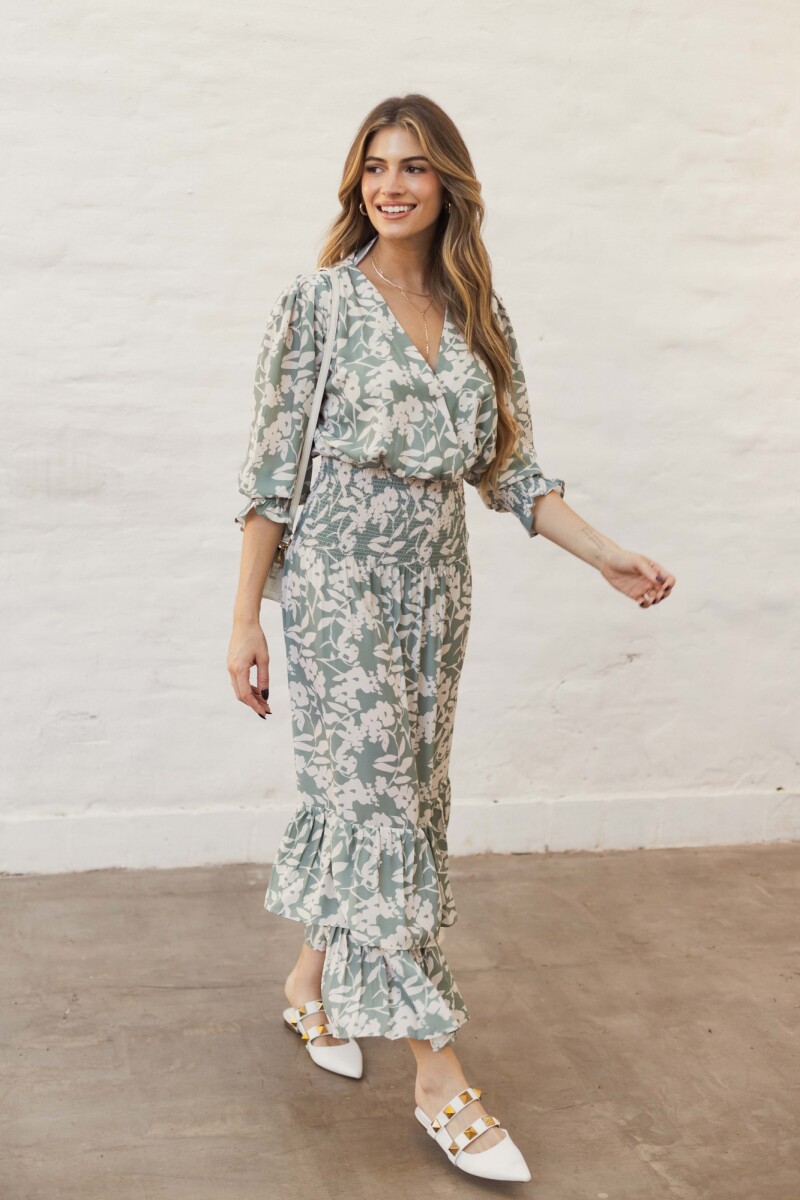 VESTIDO VALENTINA MAXI FLORAL GREENISH 