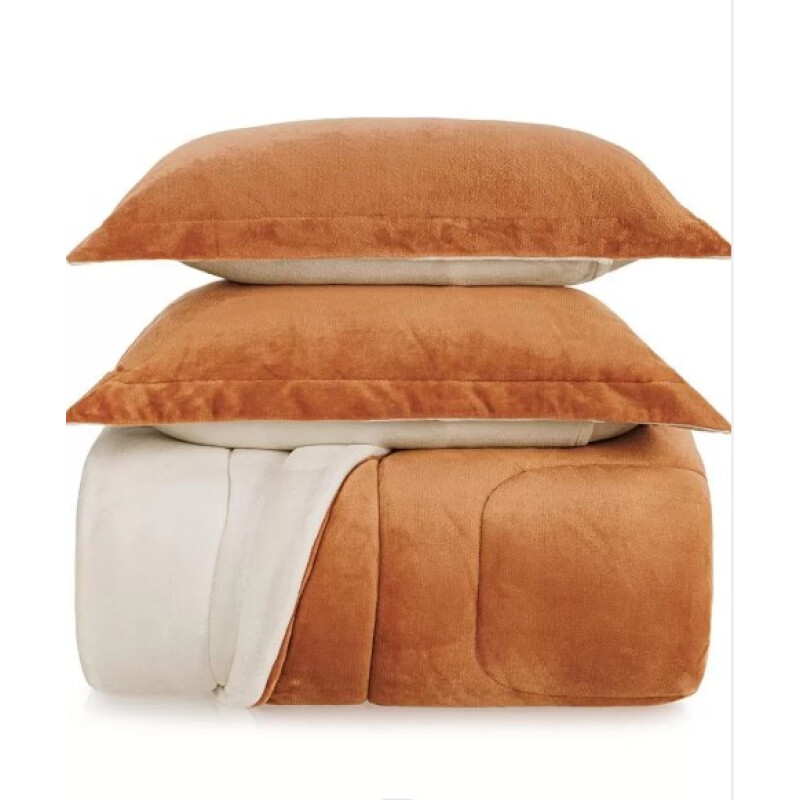 Acolchado Terciopelo y Corderito KARSTEN c/porta Almohada KING Suri Caramelo
