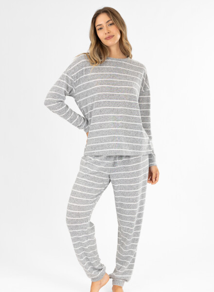 Pijama hacci rayado gris Gris
