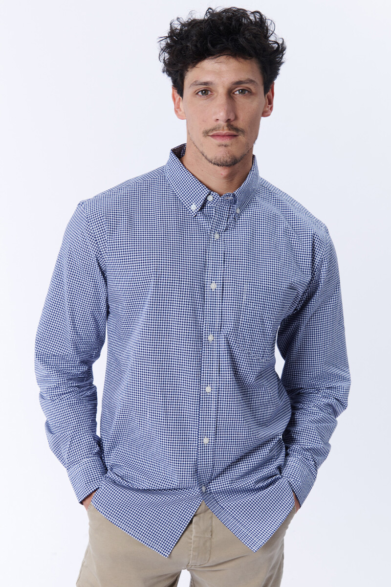 Camisa Manga Larga Formal Cuadros - Azul y Blanco 