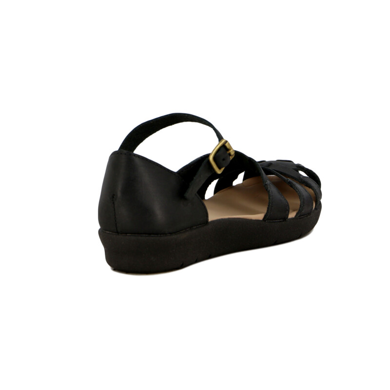 Country Sandalia C/talon Cuero Y Capellada Tiras Cuero Negro