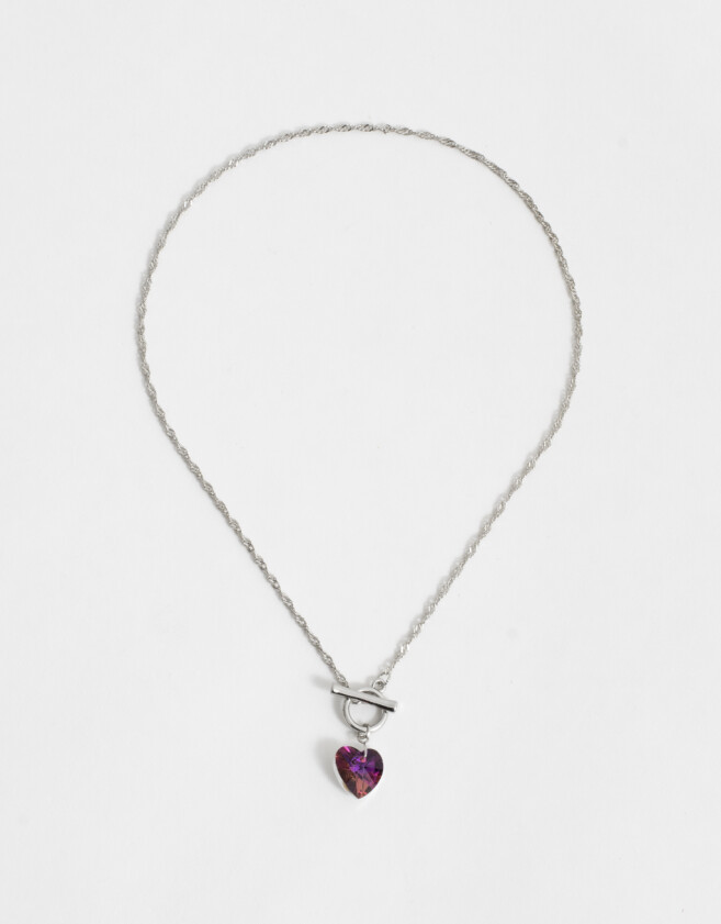 Cadena Corta con Dije Strass Corazón Collar Con Dije De Corazón - Plateado