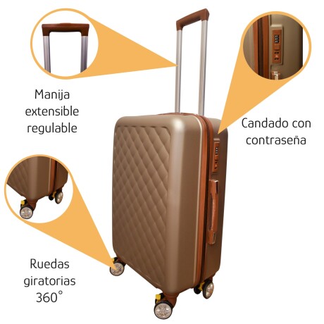 Valija Mediana Rígida Ruedas 360° Candado Diseño Acolchado Champagne