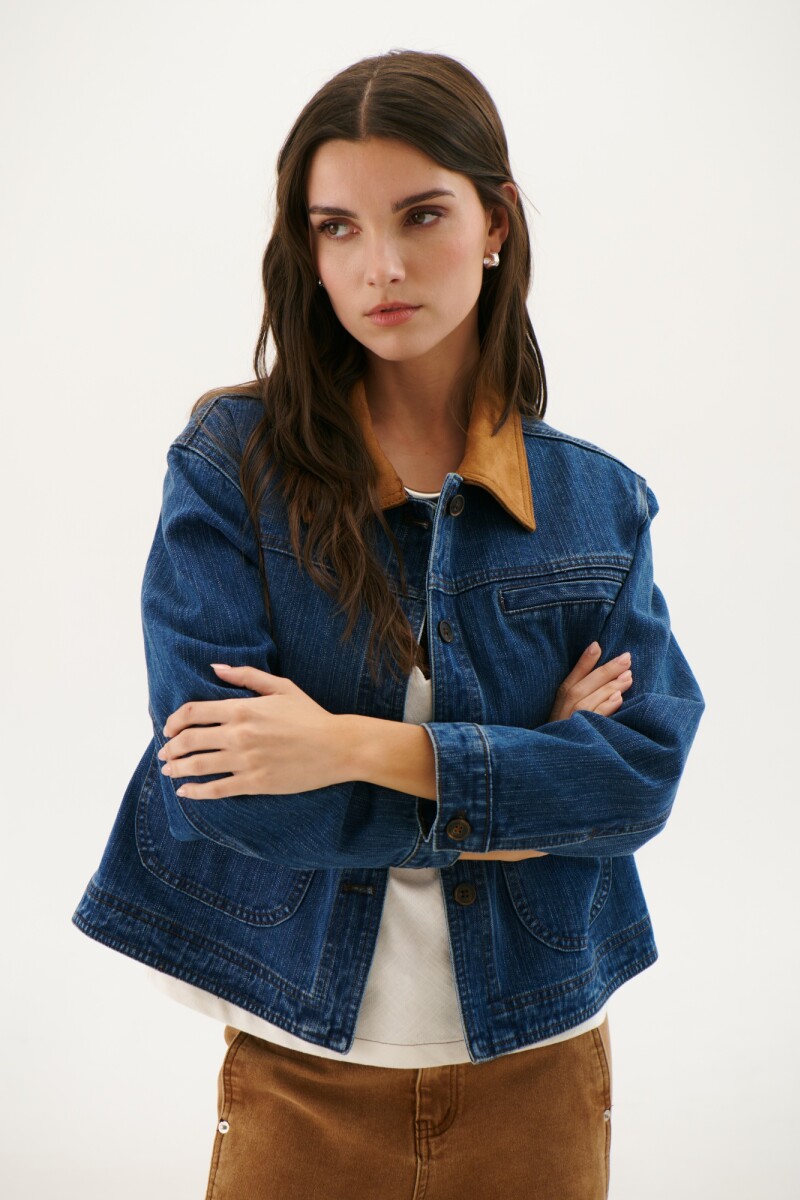 CHAQUETA JEAN CUELLO CAMEL