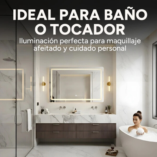 Espejo Rectangular Con Led Baño Led10 60 X 80cm Desempañador ESPEJO RECTANGULAR LED10 60X80