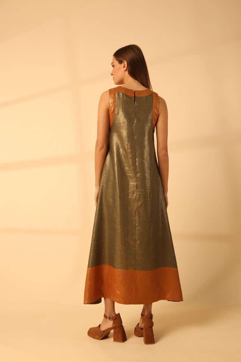 Vestido Acai Long Lurex Verde y Camel