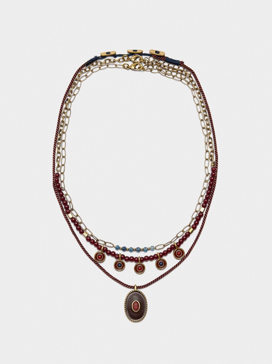 Set De Collares Cuentas De Piedra Y Resina - multicolor 