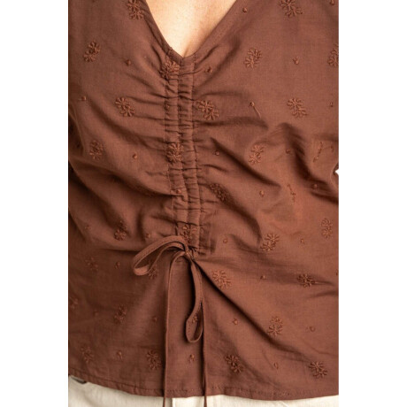 Blusa Bordada Frunces Mocha