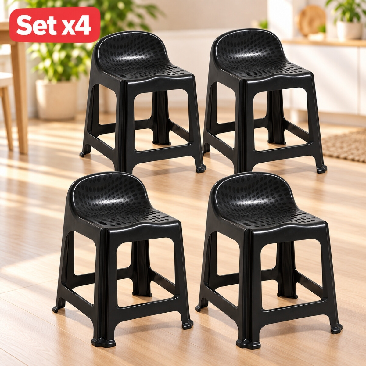 Set x4 Banqueta con respaldo apilable resistente - NEGRO 