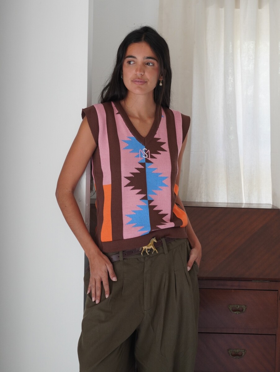 Navajo Vest - Chocolate / Rosado 