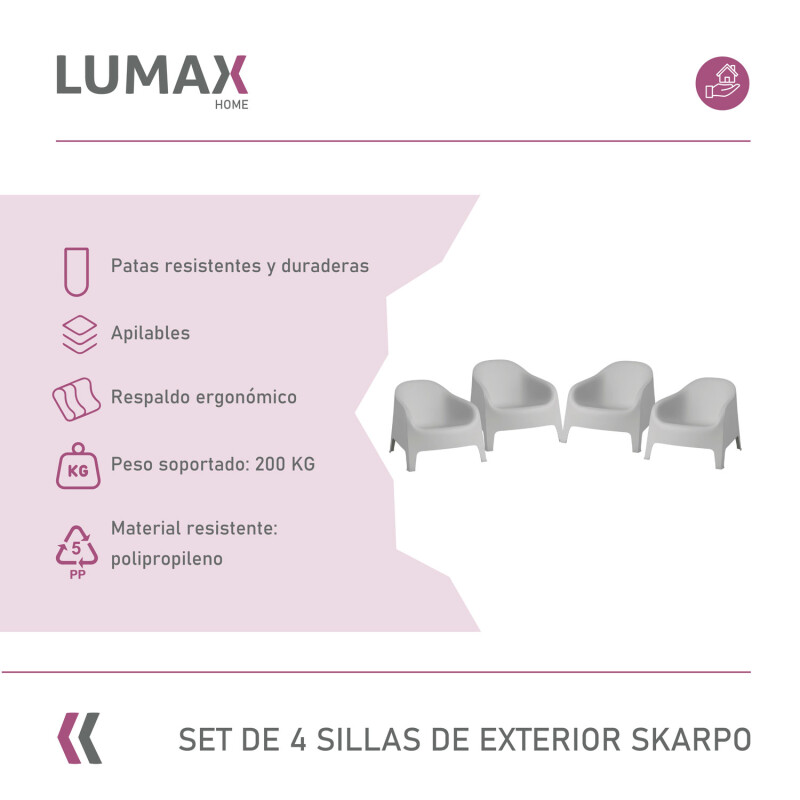 Set de 4 Sillas Plastico Skarpo Jardin Gris
