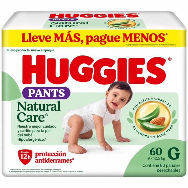 Pañales Huggies Natural Care Pants x60 Talle G Pañales Huggies Natural Care Pants x60 Talle G