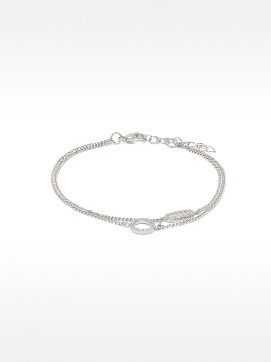 Pulsera Doble De Aros Con Circonitas - plateado 