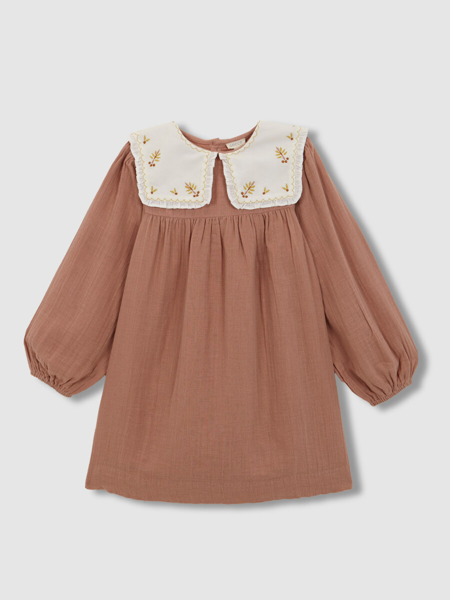 Vestido Con Bordados En El Cuello Nude