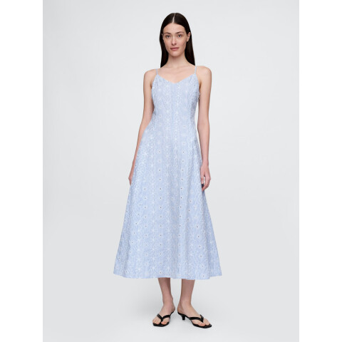 SL V NECK TEXTURED MIDI BLUE STRIPE