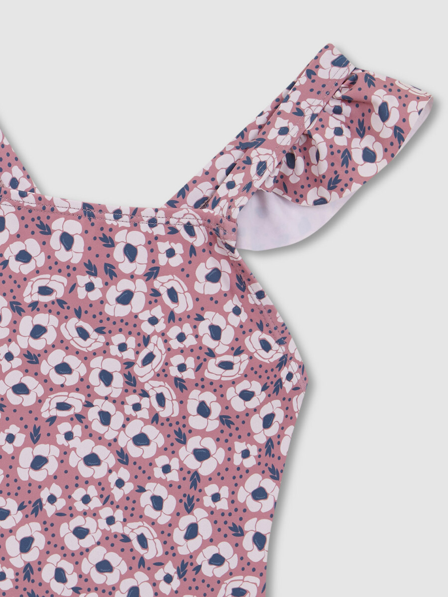 Traje De Baño Estampado Flor Grande Rosa Medio