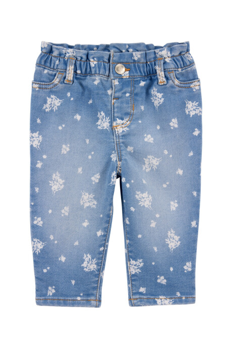 Pantalón jean con cintura paperbag Sin color