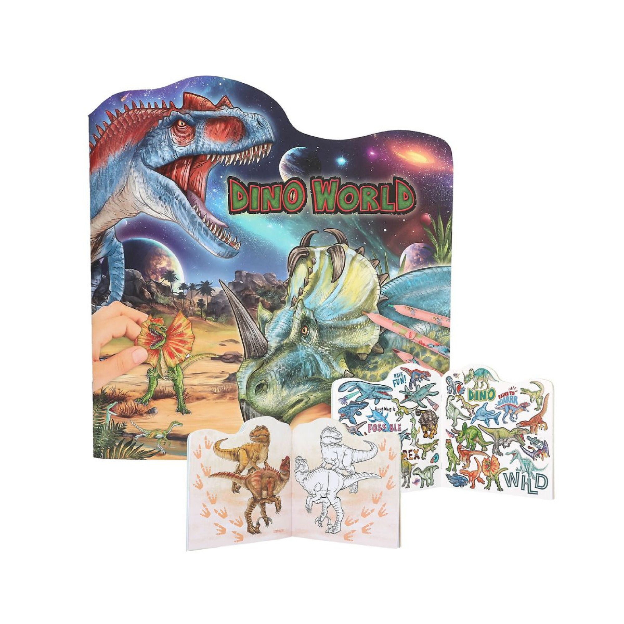 Libro para colorear con stickers Dinosaurios Dino World — Rumba