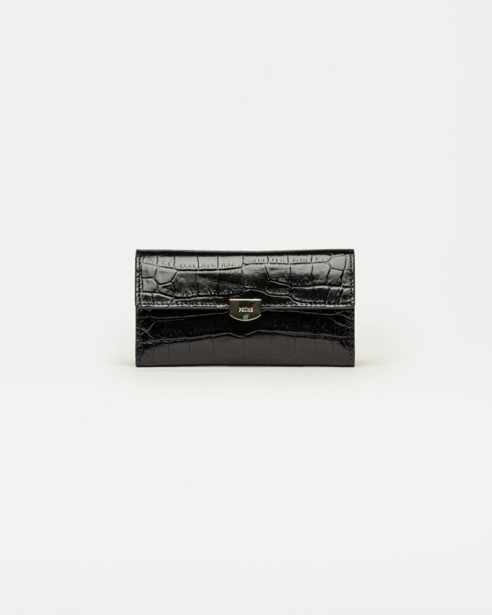 Billetera Dalia en cuero grabado croco satinado - Negro 
