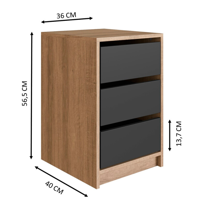 Cajonera 3 cajones 36x40x57 GRAFITO CON MIEL Cajonera 3 cajones 36x40x57 GRAFITO CON MIEL