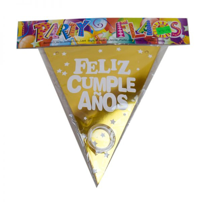 Banderín Feliz Cumple Metalizado Dorado