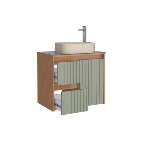 Mueble de baño suspendido Kyoto Verde 61 cm con tapa de vidrio sin bacha Mueble De Baño Suspendido Kyoto Verde 61 Cm Con Tapa De Vidrio Sin Bacha