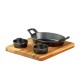 Set de hierro con salseras y soporte de madera 26x Set de hierro con salseras y soporte de madera 26x