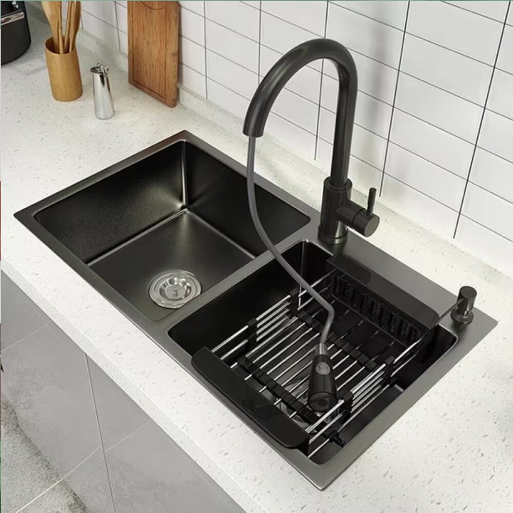 Pileta de cocina DREAM doble acero negra 78x43x23 cm Pileta De Cocina Dream Doble Acero Negra 78x43x23 Cm