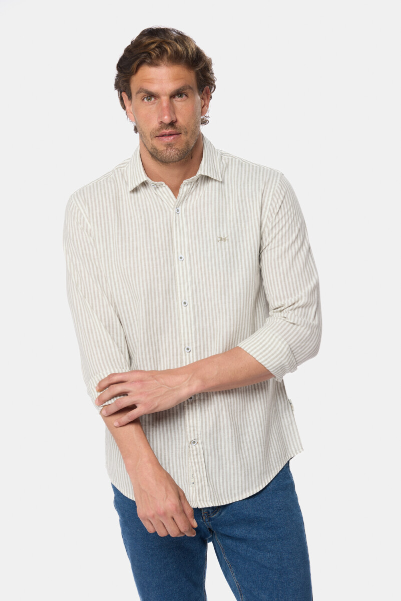 CAMISA DE LINO RAYADA - Verde 