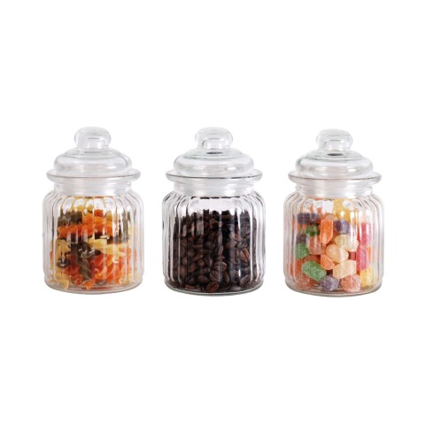 SET X3 RECIPIENTES D8xH12.5CM 300ML VIDRIO C/TAPA SET X3 RECIPIENTES D8xH12.5CM 300ML VIDRIO C/TAPA