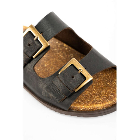 Sandalias De Cuero Doble Hebilla Chocolate