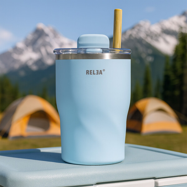 Vaso Termico Acero Inoxidable Aislante C/ Pajita 360ml Color Celeste