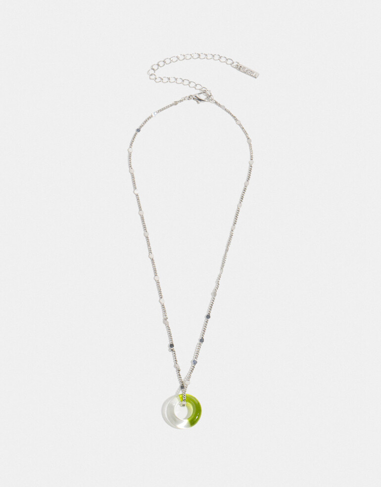 Cadena Corta con Dije Acrilico Collar Con Dije De Acrílico - Plateado Rodio