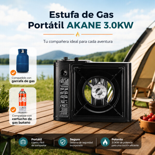 Anafe Portátil A Gas Akane Para Camping 1 Hornalla A.82261 ANAFE A GAS PORTATIL STOVE A.82261
