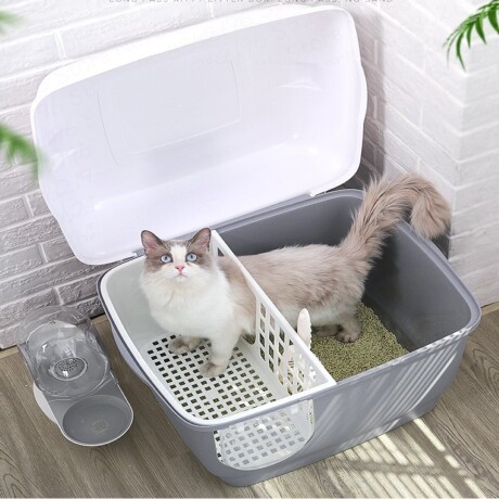 Baño Cerrado Portable Sanitario con Puerta y Pala Gatos Gris