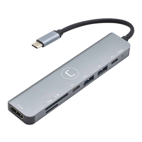 Unno - Hub usb C 7 en 1 HB1107SV - 1 HDMI / 1 Pd / 2 USB a / 1 USB C / 1 Sd / 1 Micro Sd. Android / 001