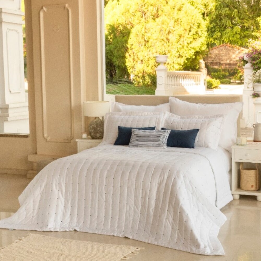 Edredón Capitone 400 hilos Blanco con Azul 250×250 cm