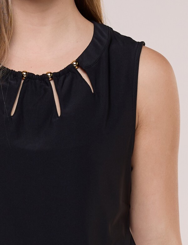 Blusa Escote Calado Y Cuentas Doradas NEGRO