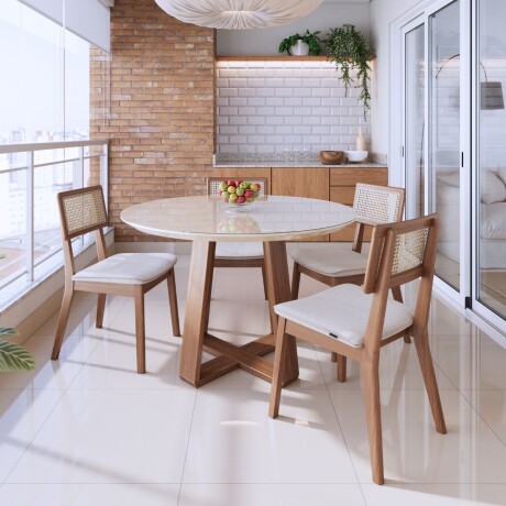 Mesa de Comedor Wood - Redonda con Vidrio - 120 Off White y Natural