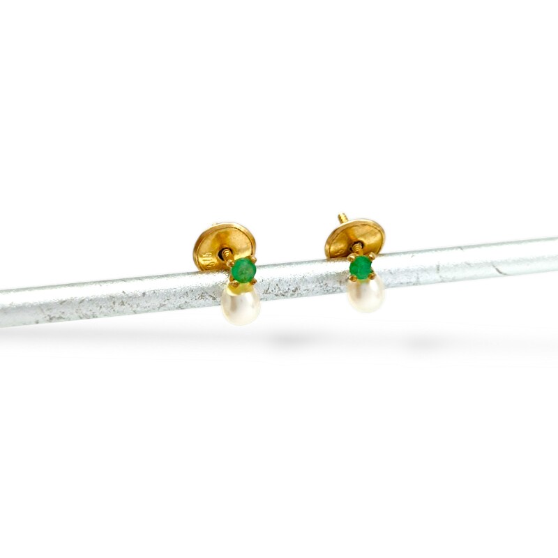 Caravanas Perlas- Oro bajo - Perla de río y esmeralda- CA8232 conperla