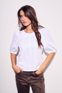 Remera Algodón Manga Globo Nácar