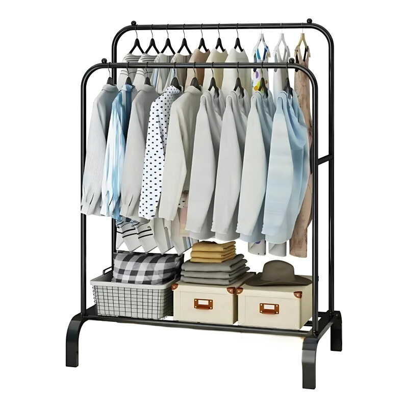 Perchero Para Ropa de Metal Doble Práctico y Resistente Negro