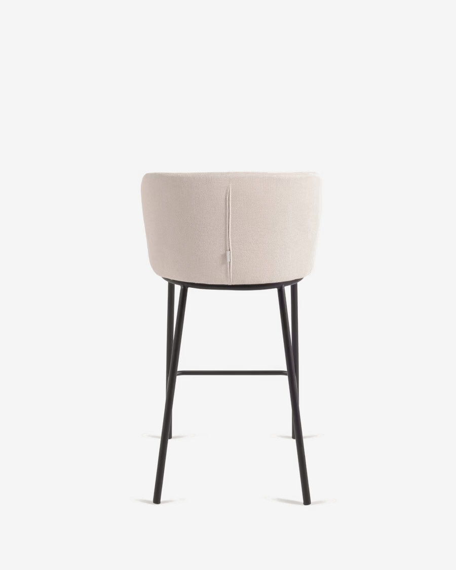Taburete Ciselia de chenilla beige y patas de acero con acabado negro altura 65 cm