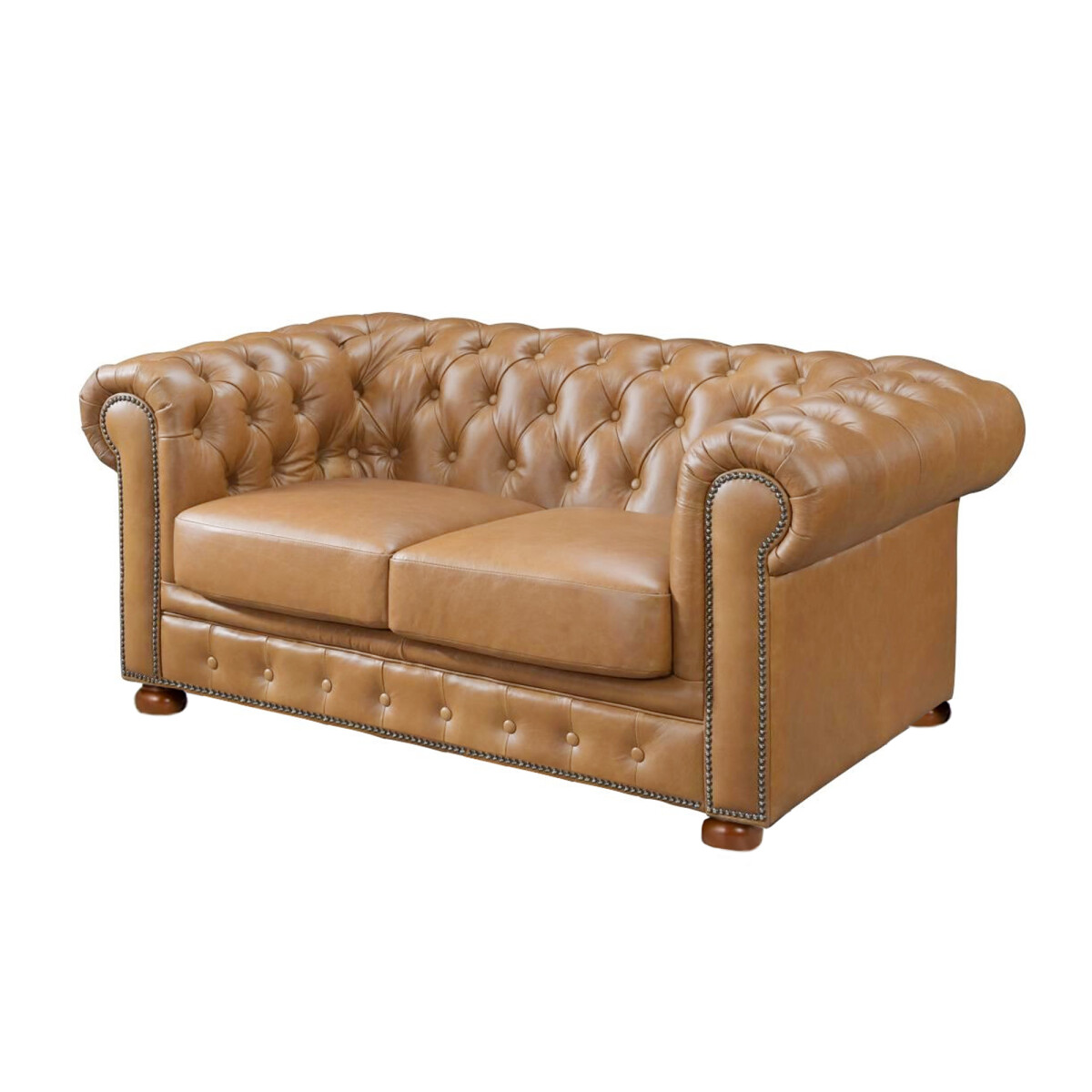 Sillón 100% Cuero - 2 Cuerpos - Chesterfield - Camel 