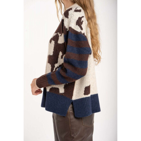 Sweater Animal Print Vaca Combinado Marron