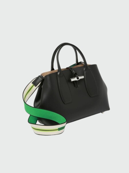 Longchamp -Cartera de cuero con gran capacidad, Roseau Negro