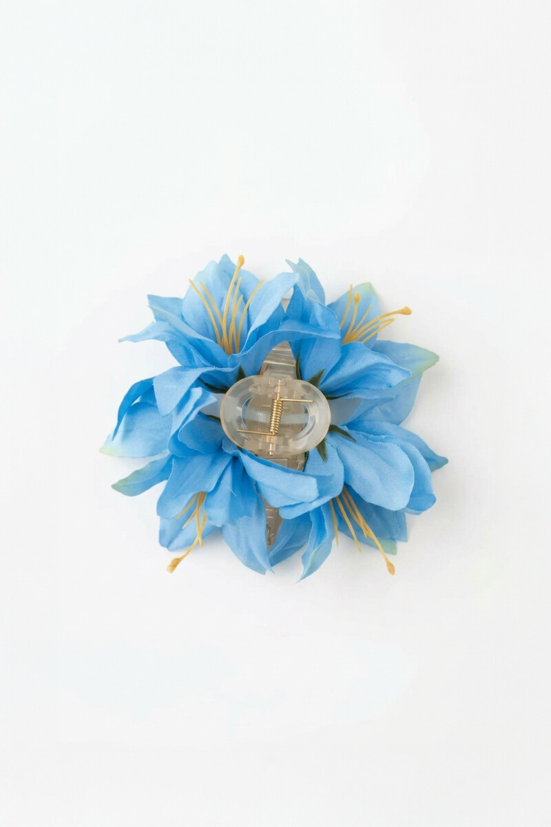 Broche flor dahlia tela celeste