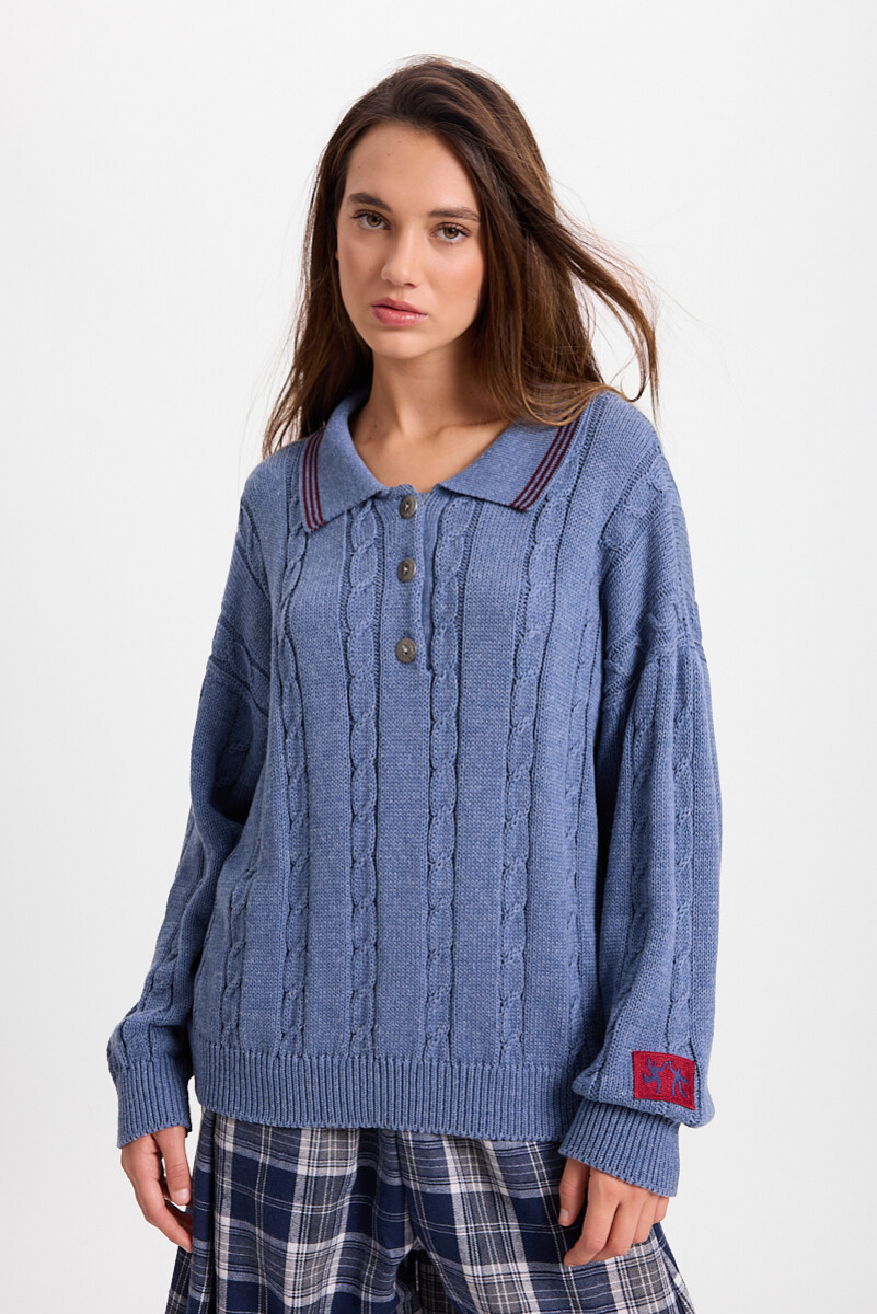 Sweater Trenzado - Azul/Bordeaux 