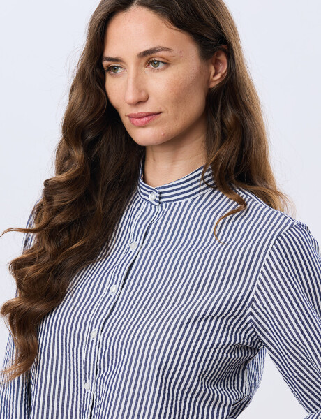 CAMISA RAYADA CON FRUNCES Azul