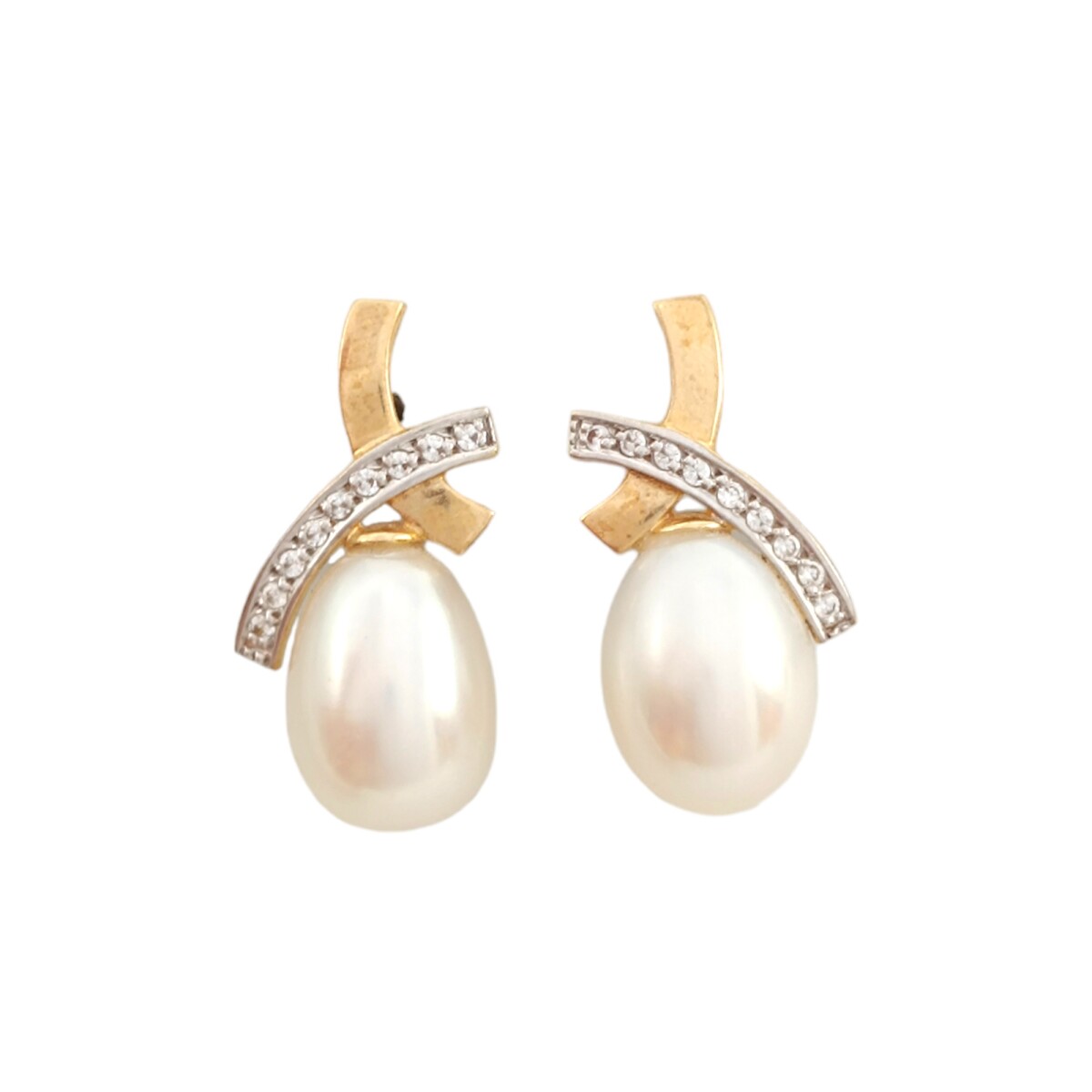 Caravanas cruz Perlas y piedra - Oro bajo - Perla de río y Zirconias - CA8050 - conperla 